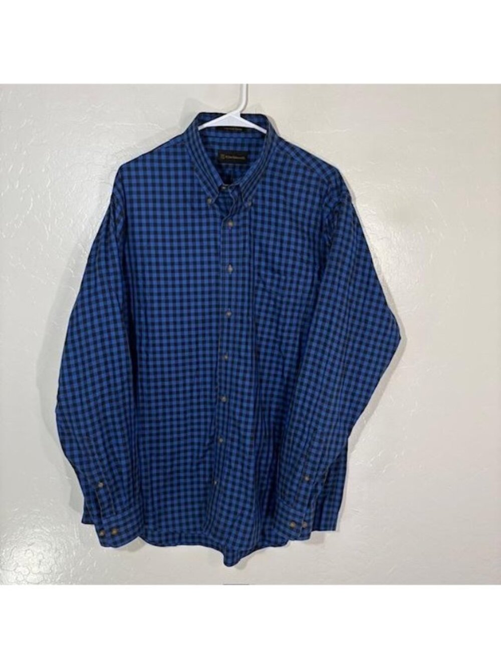 Allen Edmonds Shirt Mens XL Blue Gingham Wrinkle Free Button Down Cotton Dress